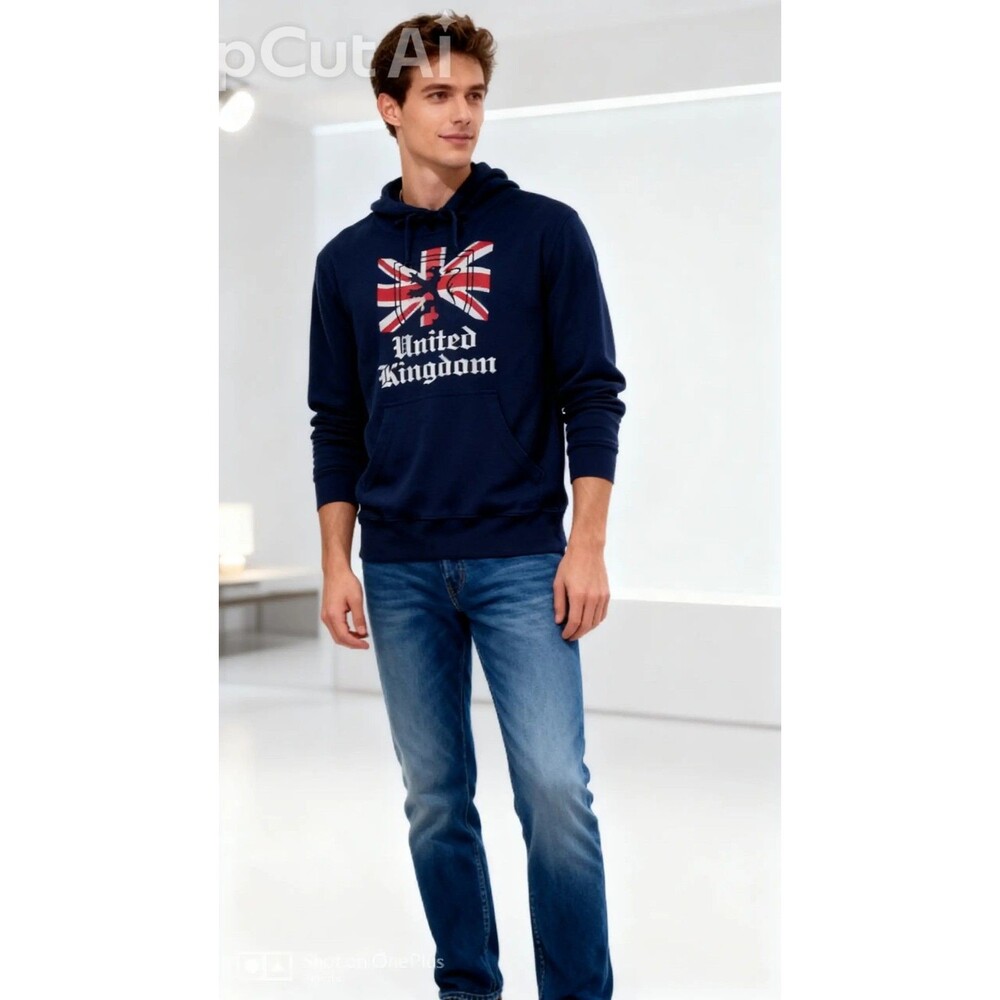 Walt Disney World Epcot United Kingdom Pullover Hoodie Sweatshirt Navy Blue S